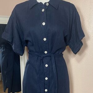 J.Crew Navy Linen Shirt Dress Belted